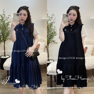 Váy polo gấu cottong phối tay mềm mại thêu  tiểu thư