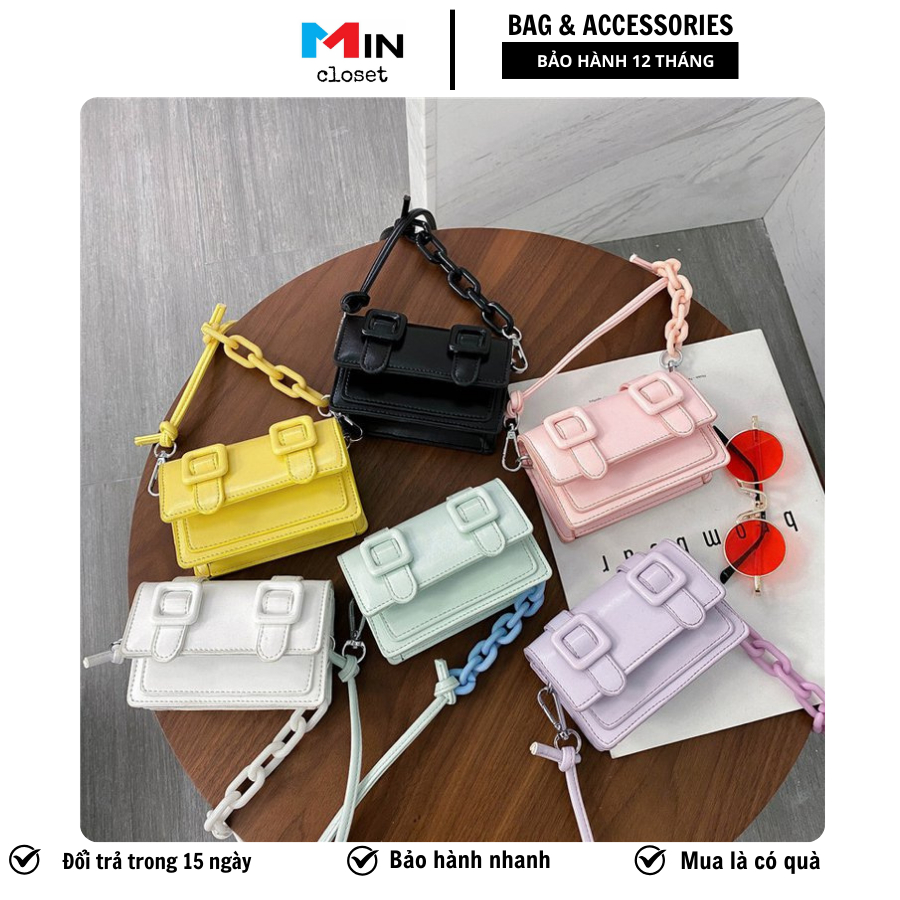 Túi đeo chéo nữ mini dây da pha xích Ulzzang siêu dễ thương TD14