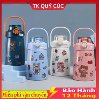  Bình Giữ Nhiệt 900ml Có Ống Hút Inox 304 Không Rỉ An Toàn Tặng Kèm Sticker Rất Cute Và Dây Đeo Tiện Dụng  Nhiều Màu 