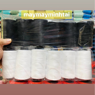  Lốc Chỉ May 6 Ống 40 2 Trắng Đen 5000m sợi poly bền dùng cho máy công nghiệp 