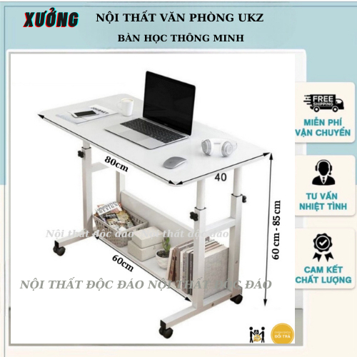 Bàn làm việc , bàn học tập di động thông minh R0408 ,có bánh xe di chuyển , Bàn nâng hạ độ cao thấp 