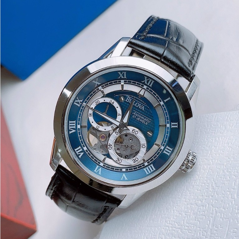 Đồng hồ đeo tay nam máy cơ chính hãng dây da BUL0VA 96A118 gold size 42mm Fullbox, chống nước