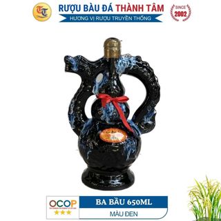 Sale Tết - Rượu bàu đá Ba Bầu 650ml Thành Tâm (chai Sứ màu đen) - OCOP - rượu gạo, quà tặng