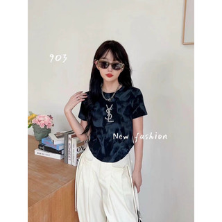 Áo phông dáng ngắn vân loang,vân đá,áo thun