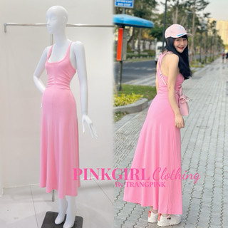 𝐏𝐢𝐧𝐤𝐆𝐢𝐫𝐥 𝐂𝐥𝐨𝐭𝐡𝐢𝐧𝐠_Đầm maxi cổ yếm nhún eo basic ( Ảnh thật chính chủ)
