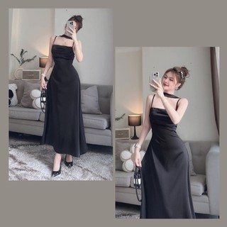 Đầm dự tiệc dây cổ dáng xòe xếp ly ngực nhẹ nhàng tinh tế