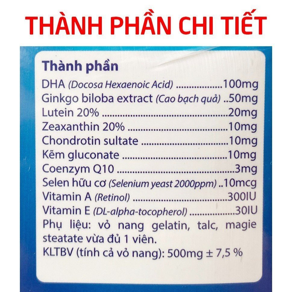 Viên bổ mắt Lutein, DHA, kẽm, ginkgo biloba giúp tăng cường thị lực, giảm khô mắt, mờ mắt, mỏi mắt [Lutein (Chai)]