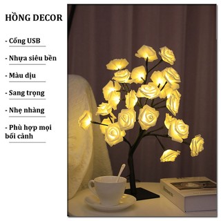 Đèn led để bàn hình cây hoa hồng decor trang trí phòng màu vàng cổng cắm USB 5v