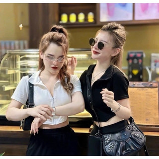 Áo kiểu croptop vạt xéo 2 bên eo , dây kéo dài trước cực xinh , chất thun bozip dày dặn co giãn