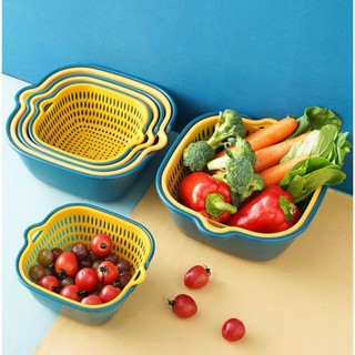 Bộ thau rổ 6 món 2 lớp hình vuông đủ 3 size