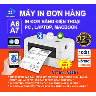 Máy in nhiệt Bluetooth A6, A7 100x150mm in bằng Điện thoại Máy tính, in mã vận đơn, in tem nhãn, phiếu gửi. BH 12 tháng