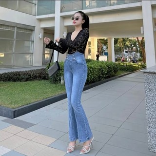 40-70kg Quần Jeans Ống Loe Nữ Lưng Bảng Siêu Cao Tôn Dáng Chân Dài