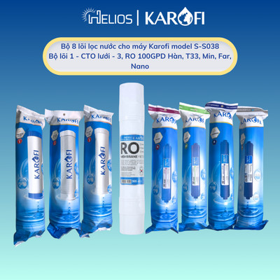 Bộ 8 lõi lọc nước Karofi chính hãng dùng cho máy lọc Karofi model S-S038 (12CTO3 + RO 100HR + 5678)