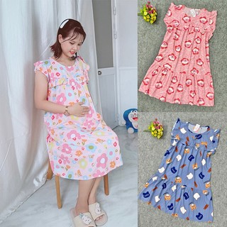 Đầm bầu và cho bé bú sau sinh tay cánh tiên tole lanh 2 da loại 1
