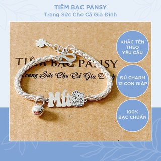 Lắc bạc cho bé khắc tên liền con giáp dễ thương theo tuổi - Vòng bạc đeo tay, chân trẻ em kiểu dây dày dặn