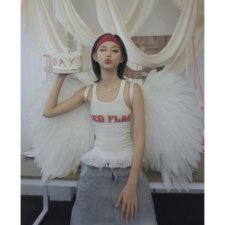 Twenti áo ba lỗ mỏng dáng dài graphic in chữ red flag