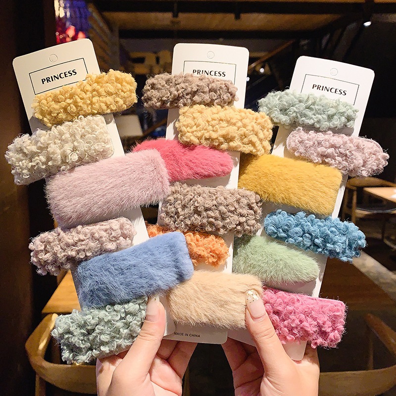 Kẹp Tóc Dễ Thương Phủ Lông Hình Trái Tim Ngôi Sao Nữ Tính