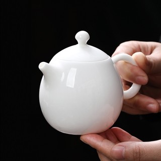 Ấm pha trà bằng sứ trắng bạch định, dáng long đán 230 ml