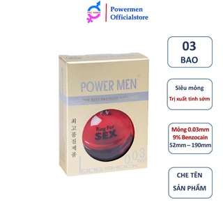 [BAO CAO SU POWERMEN] HỘP 12 Bao cao su siêu siêu mỏng vô hình siêu kéo dài thời gian POWER MEN LONG SHOCK INVI  0.03