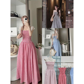 Váy-Đầm Quây Chun Kẻ Caro Co Giãn dáng maxi đi biển mùa hè