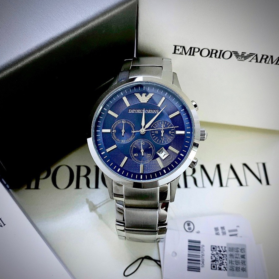 Đồng hồ nam Emporio Armani, Size mặt 43mm, chạy full 6 kim, dây thép không gỉ, dành cho nam bảo hành 12 tháng