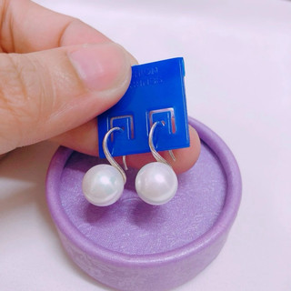 Bông tai nữ bạc chuẩn giá rẻ gắn hạt châu 9ly dạng móc câu