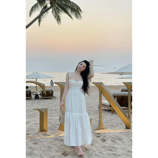 Đầm maxi 2 dây ren trắng có cup ngực