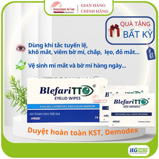 Hộp/24 gói miếng gạc lau vệ sinh bờ mi, tẩy trang mắt tràm trà blefari tto swab