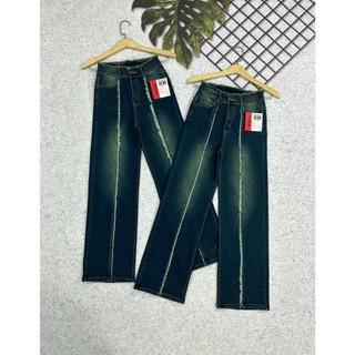 40-70kg Quần jeans Nữ Ống Suông Chít Thân Tua Rua Giữa Co Giãn