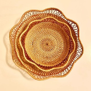 Mẹt tre viền mây lượn sóng Tre Làng đan thủ công chất lượng cao trang trí decor vintage