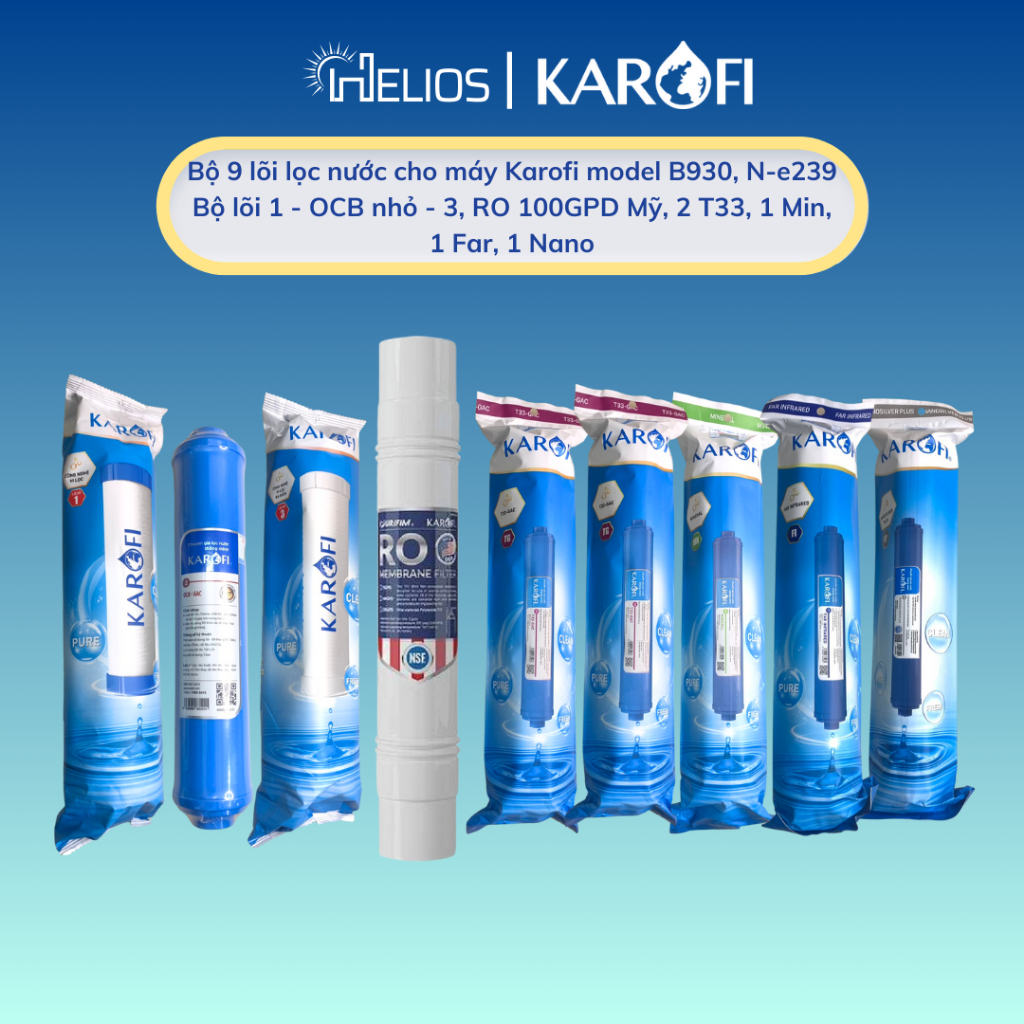 Combo 9 lõi lọc nước Karofi thay thế cho model máy N-e239, B930 KAROFI (12OCB3 + RO100US + 55678) - 