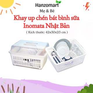 Khay giá úp chén bát bình sữa có nắp đậy Inomata Nhật Bản cho bé ăn dặm hanzomart