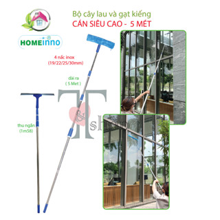Bộ Cây Lau Kính, Gạt Kính Cán Tăng Đơ Thu Ngắn 1 Mét 5 - Kéo Dài 5 Mét Homeinno