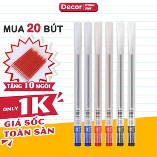 Bút gel DecorVN Resun Combo 20 bút tặng 10 ngòi viết gel bút nước đen xanh đỏ mực khô nhanh ngòi 0,5mm bút gel đen mực