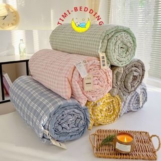 Chăn đũi hè xơ đậu lành kẻ caro basic cao cấp – Chăn cotton đũi mềm min, thoáng mát kích thước 2x2,3m – Timibedding