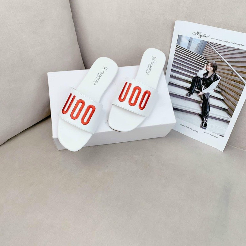 Dép Lê Nữ Quai Thêu UOO bản đế bệt