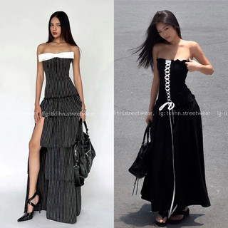 (SẴN) TKLIHN Váy quây ULZZANG dáng dài xếp ly HOT TREND 2024 Váy quây đính nơ dáng dài HOT FASHIONITA SANG CHẢNH Váy ôm