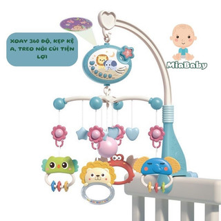 Đồ chơi treo nôi cũi xoay 360 kẹp kệ A có nhạc kèm xúc xắc, kích thích thị giác cho trẻ sơ sinh Miababy