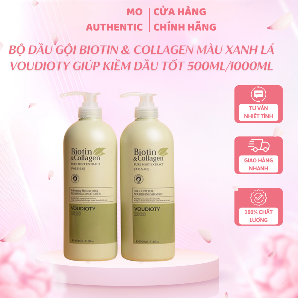 Bộ Dầu Gội Biotin &amp; Collagen Màu Xanh Lá Voudioty Giúp Kiềm Dầu Tốt 500ml/1000ml