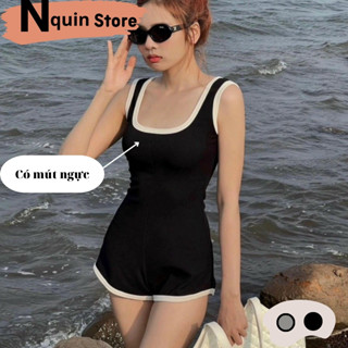  Jumpsuit đùi nữ ba lỗ viền nổi hở lưng sâu có khoá kéo  CÓ MÚT NGỰC  Nquin Bodysuit hai dây bản to chất gân tăm ôm 