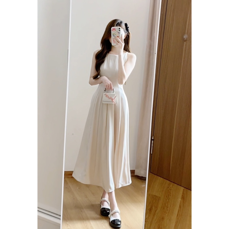 Váy cổ yếm dáng dài xòe chất chéo tiểu thư Hàn Quốc xixeoshop - V168 | BigBuy360 - bigbuy360.vn