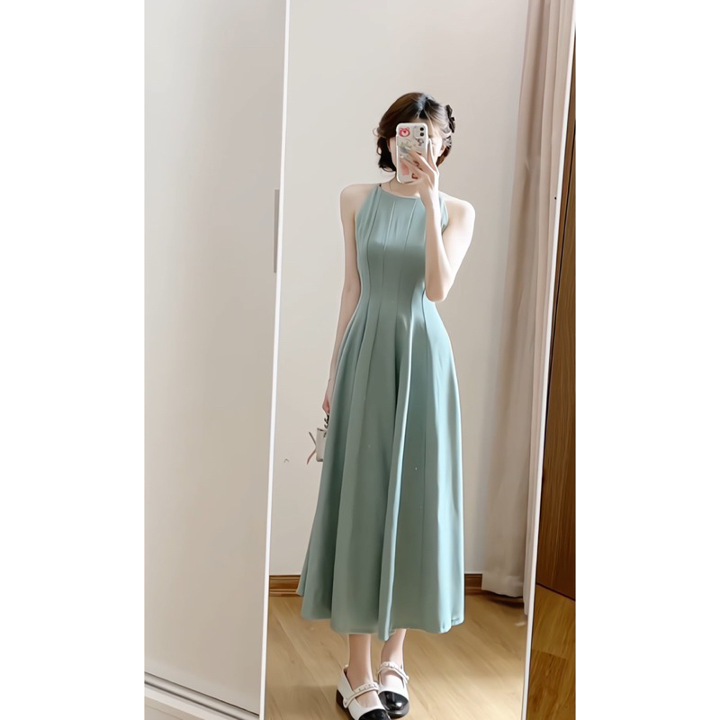 Váy cổ yếm dáng dài xòe chất chéo tiểu thư Hàn Quốc xixeoshop - V168 | BigBuy360 - bigbuy360.vn