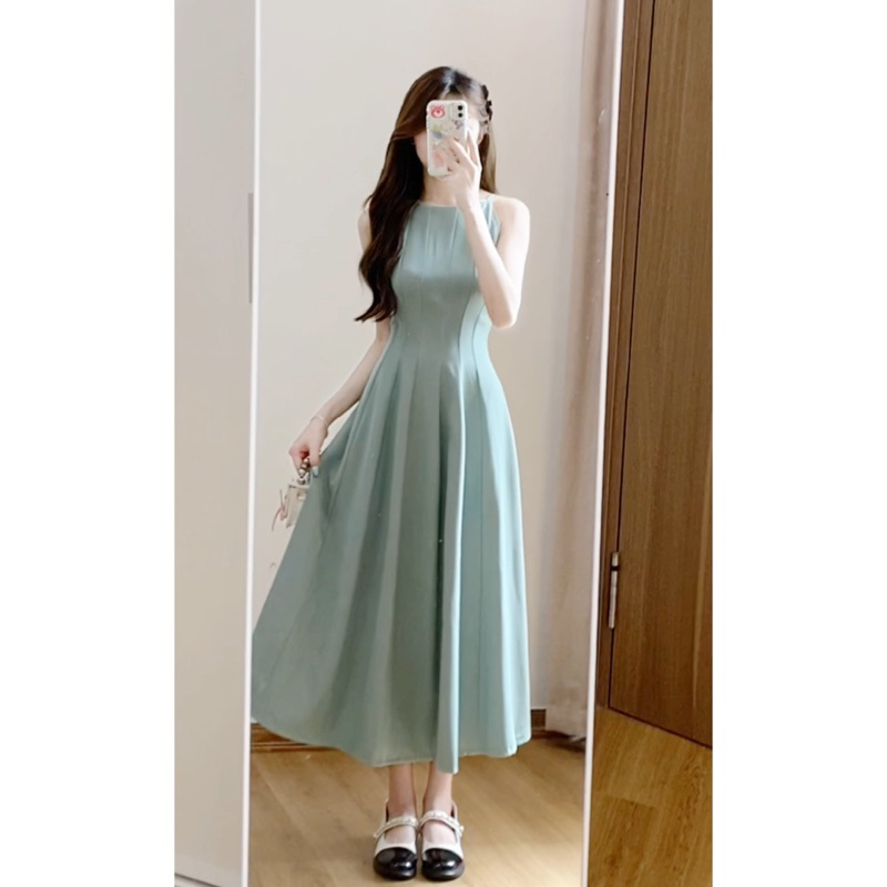 Váy cổ yếm dáng dài xòe chất chéo tiểu thư Hàn Quốc xixeoshop - V168 | BigBuy360 - bigbuy360.vn