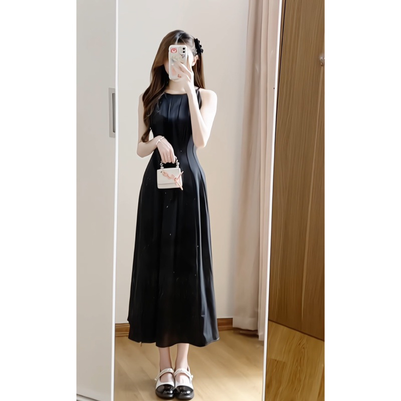 Váy cổ yếm dáng dài xòe chất chéo tiểu thư Hàn Quốc xixeoshop - V168 | BigBuy360 - bigbuy360.vn