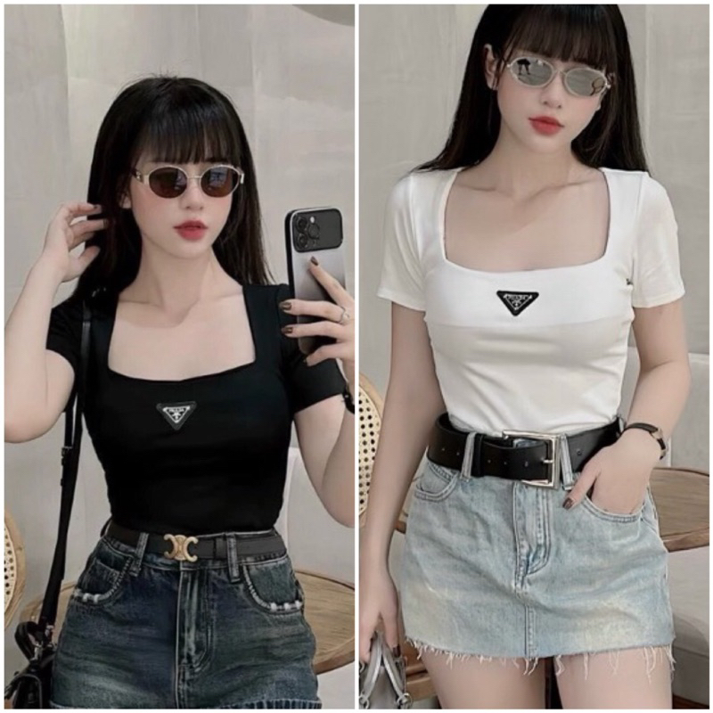 ÁO CỔ VUÔNG ĐÍNH LÔ GÔ HIỆU