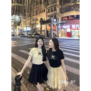 Set áo thun nơ mix chân váy xoè