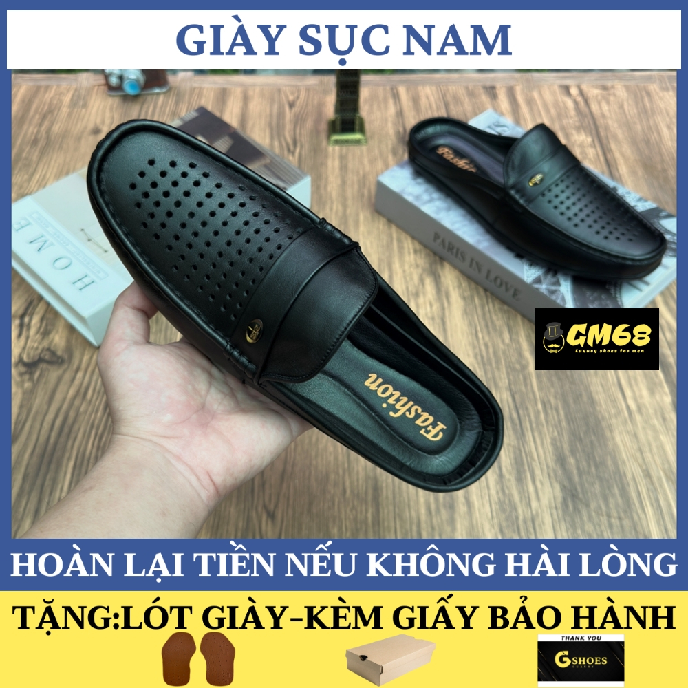 Giày sục nam da bò đục lỗ thoáng khí đế cao su êm chân GM301