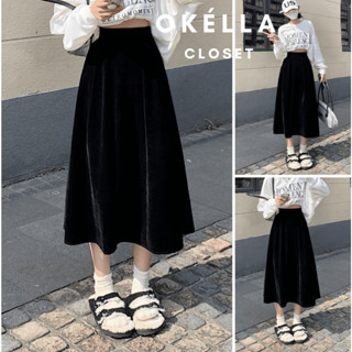 Chân váy nhung dáng dài, chân váy nữ xòe nhẹ bồng bềnh Okélla