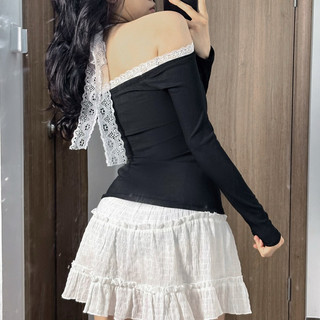 Áo Trễ Vai Phối Ren Cột Nơ Cổ