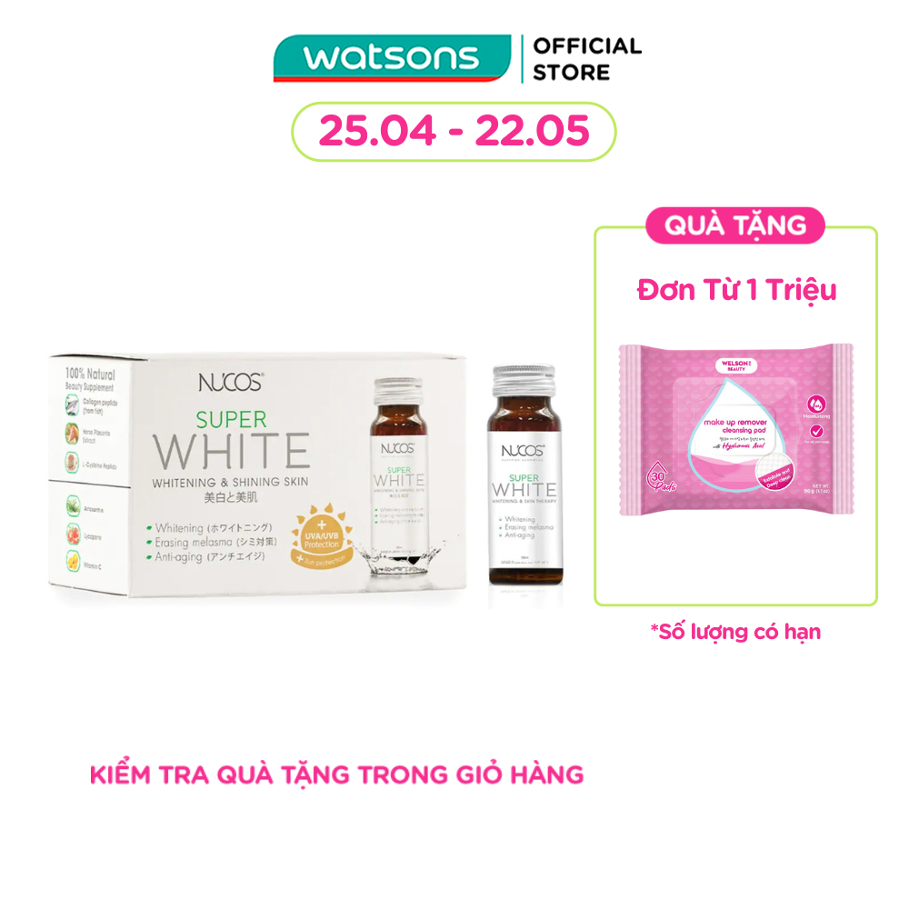 Thực Phẩm Bảo Vệ Sức Khỏe Nucos Super White Whitening & Shining Skin Giúp Sáng Da 50ml x 10 Chai